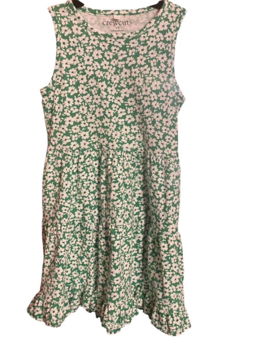 Crewcuts Green and White Floral Sleeveless Dress Ruffled Tiered Size 5